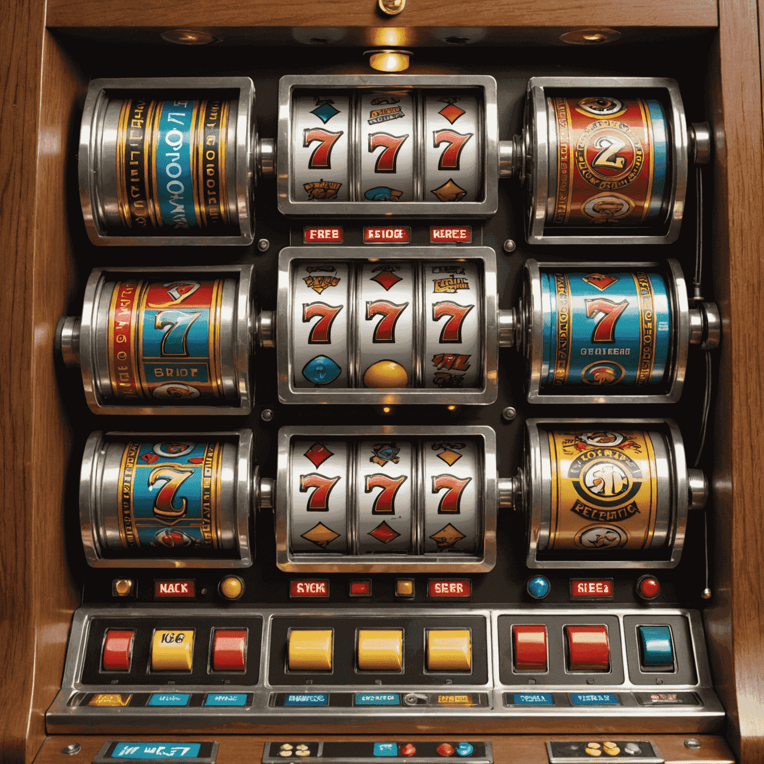 Slot machine inner workings, showing reels, symbols, and electronic components