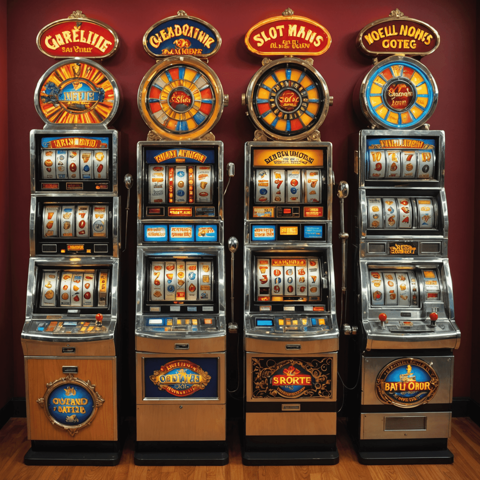 Timeline showing the evolution of slot machines from mechanical to digital, with images of different slot machine types through history